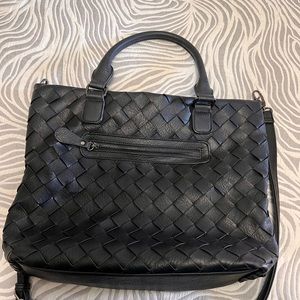 Black Leather Woven Purse